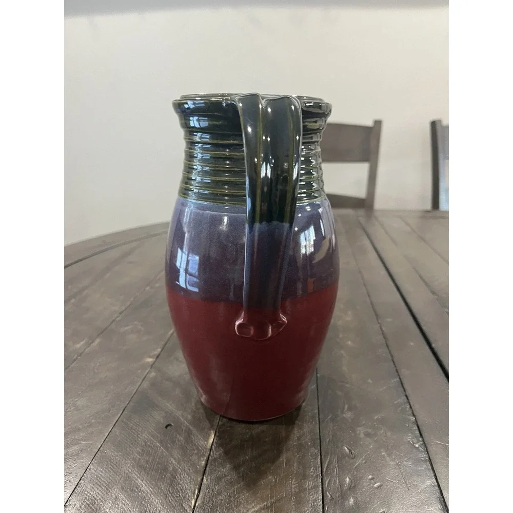 Vtg Pam Snyder Art Pottery Pitcher‎ Green Purple Maroon 9